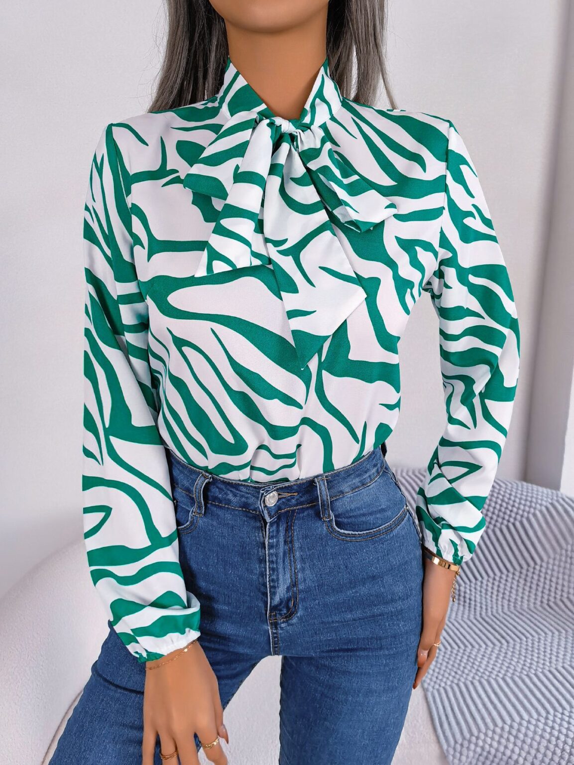 Contrast Color Striped Chiffon Shirt Top - Image 3