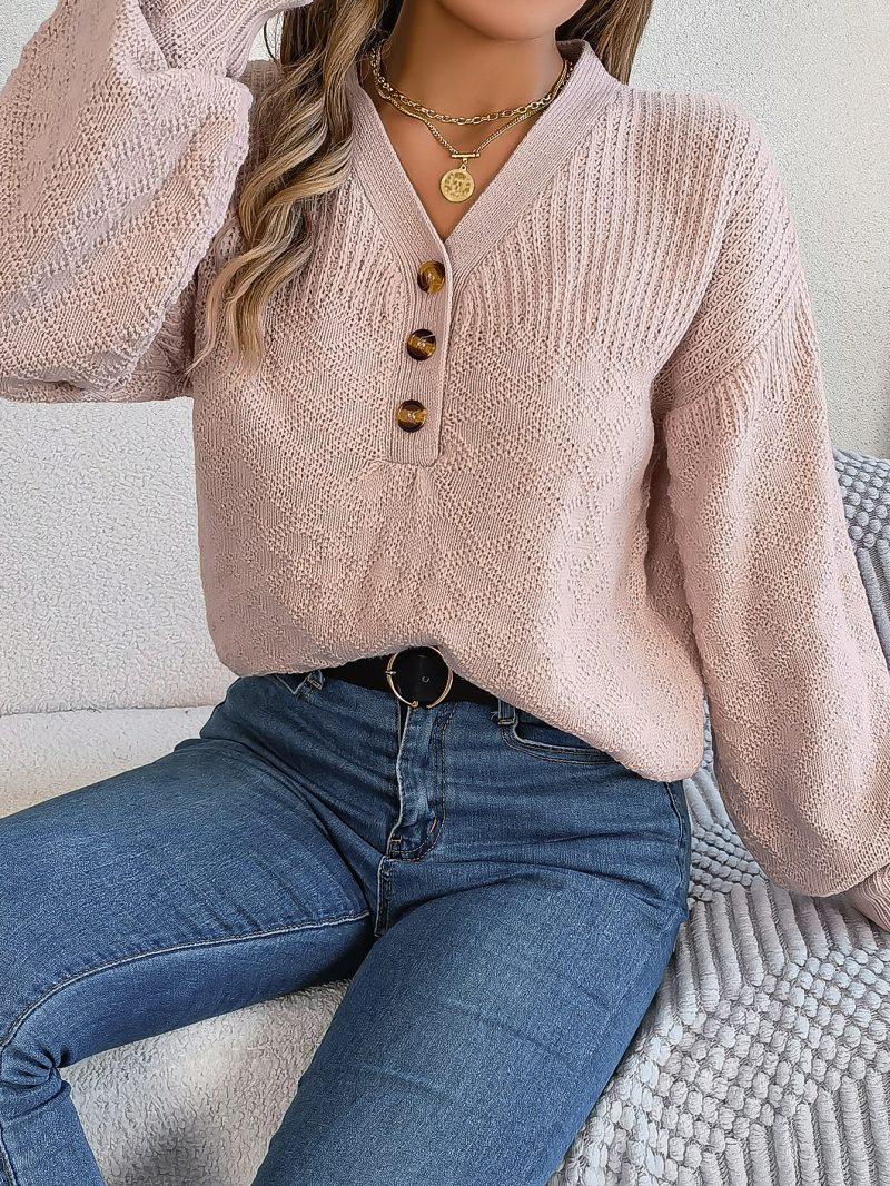 Loose V-Neck Buttons Pullover - Autumn Winter Women's Fashion - Image 6