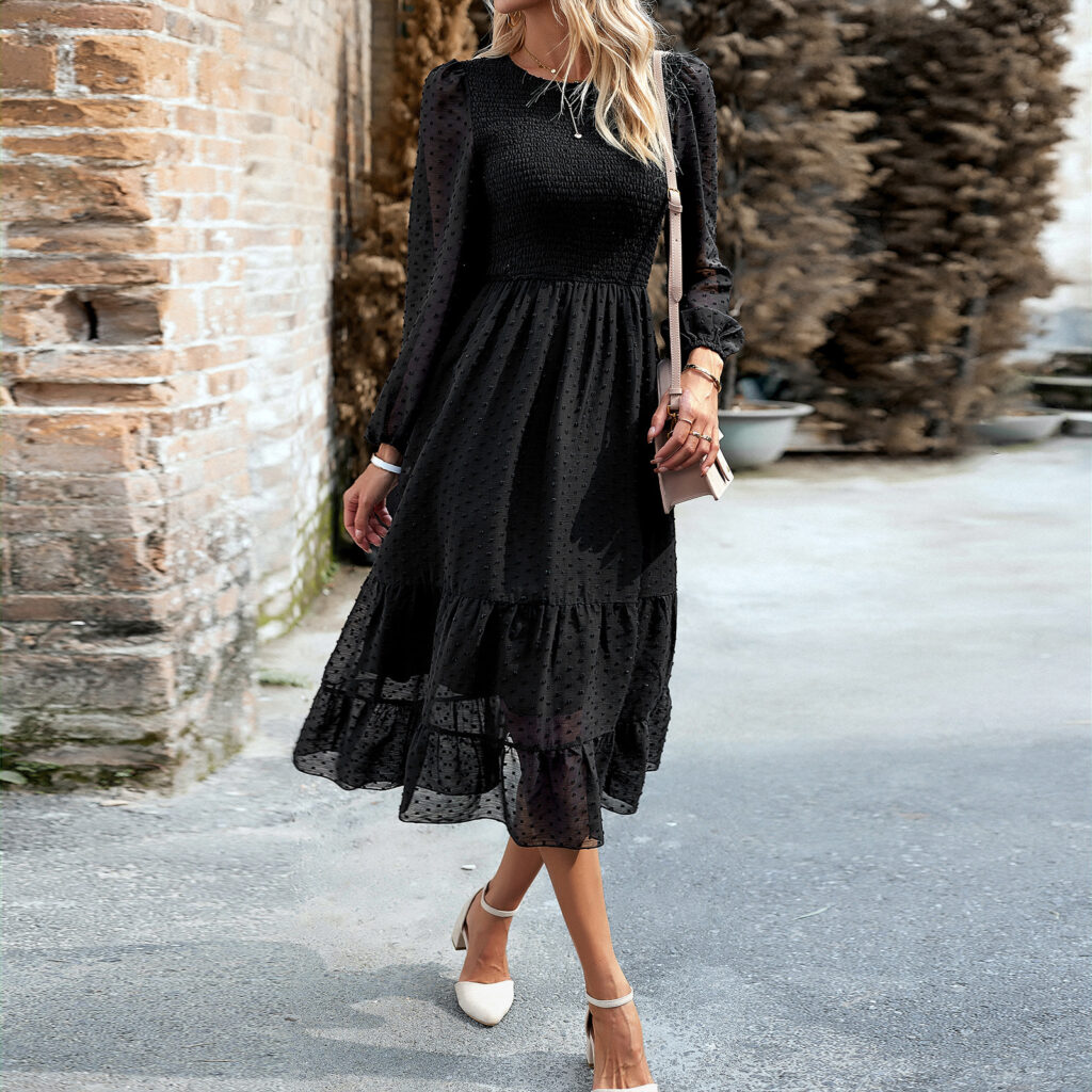 Elegant Jacquard Autumn Dress - Image 2