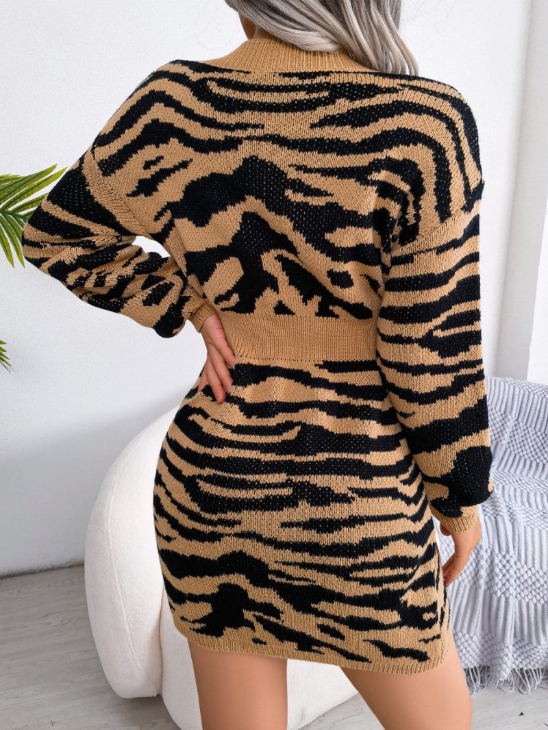 Tiger Pattern Woolen Dress - Image 6