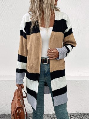 Contrast Color Cardigan Women