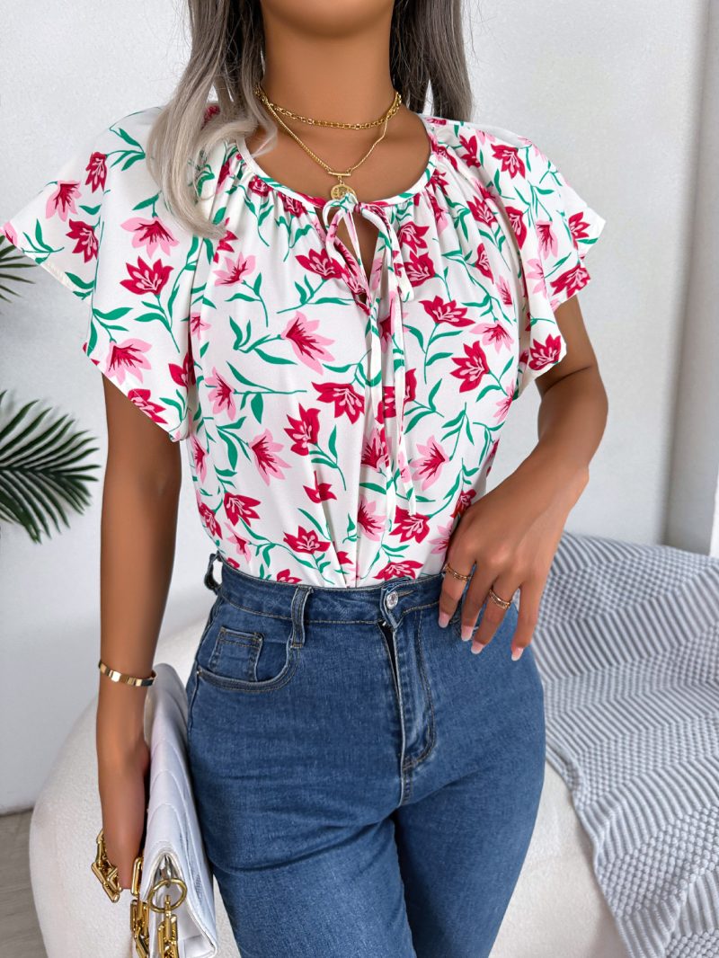 Casual Loose Chiffon Shirt Top with Lotus Leaf Self-Tie - Image 8