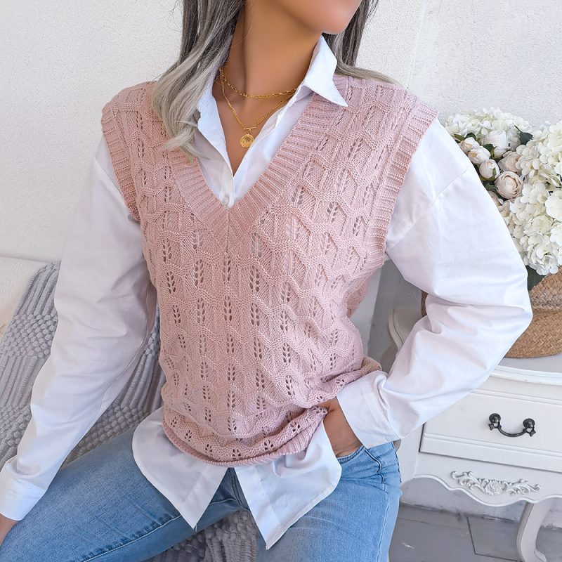 Wavy V-Neck Knitted Vest for Women - Image 3