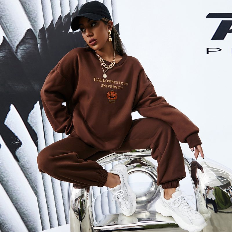 Two Piece Set Small Pumpkin Letter Graphic Pattern Printing Autumn Winter Set - Image 2