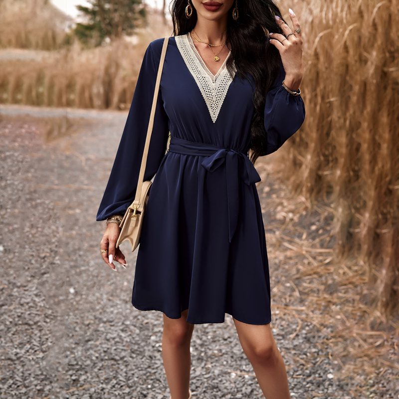 Elegant V-Neck Long Sleeve Dress - Image 2