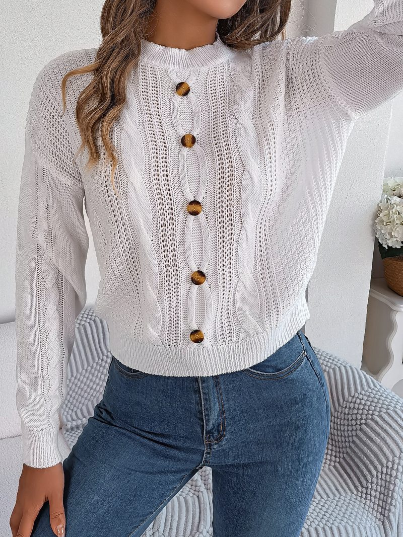 Solid Color Twist Button Pullover - Autumn Winter Women's Fashion - Image 2