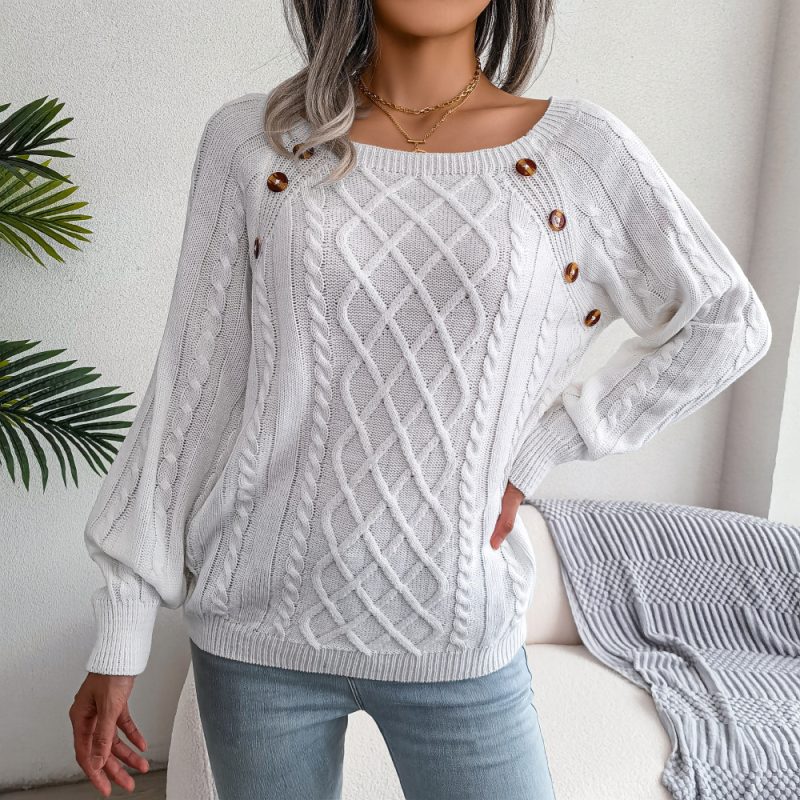 Square Collar Twist Knit Pullover - Image 6