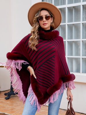 Women’s Fur Collar Knitted Cape