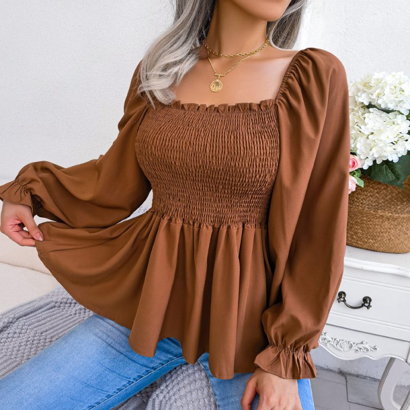 Square Collar Long Sleeve Chiffon Shirt for Spring - Image 7
