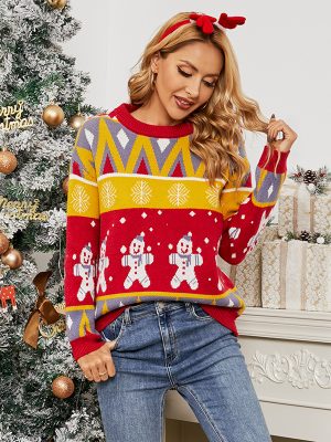 Christmas Snowman Women – Autumn Winter Pullover Christmas Snowflake Sweate