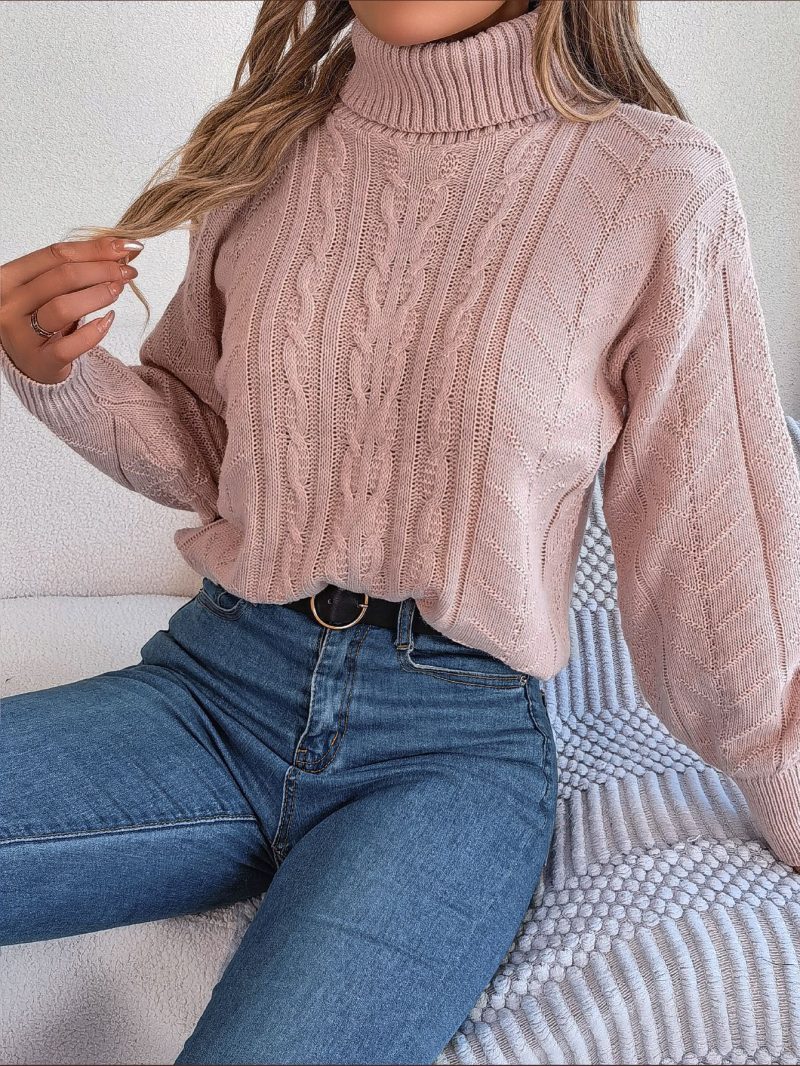Turtleneck Twist Sleeve Knit Sweater - Image 2