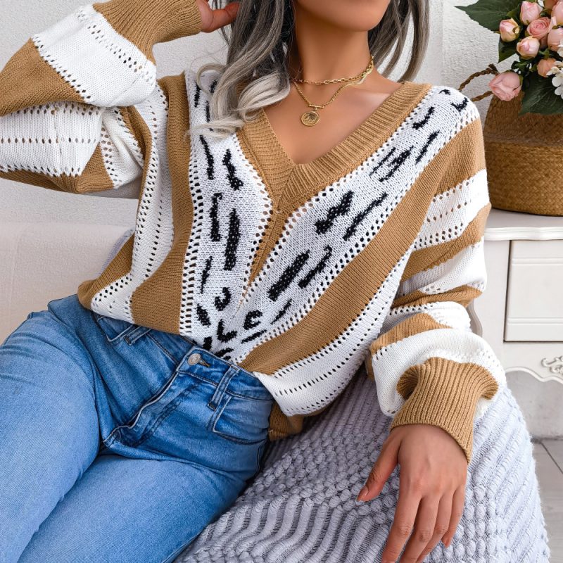 Leopard Print Lantern Sleeve Sweater - Image 6