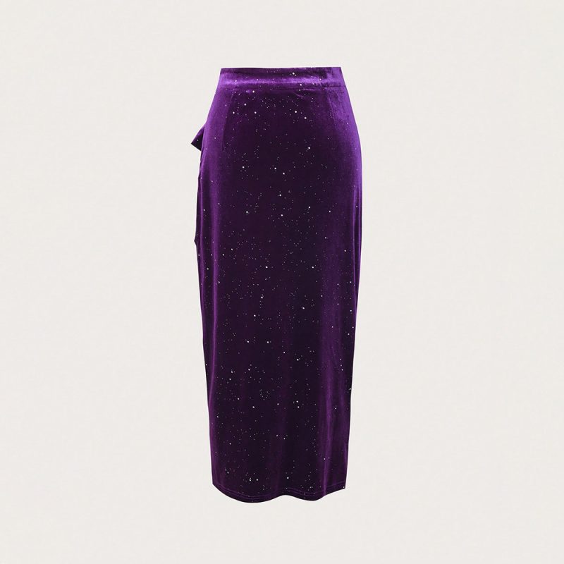 Autumn Winter Skirt Velvet Pleated Tassel High Slit Long Skirt - Image 4