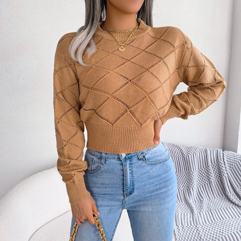 Plaid Long Sleeve Cropped Sweater - Image 8