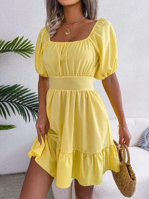 Backless Square Collar Swing Dress