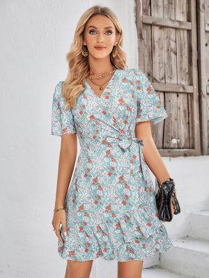 Summer Women’s V-Neck Printed Short Sleeve Dress