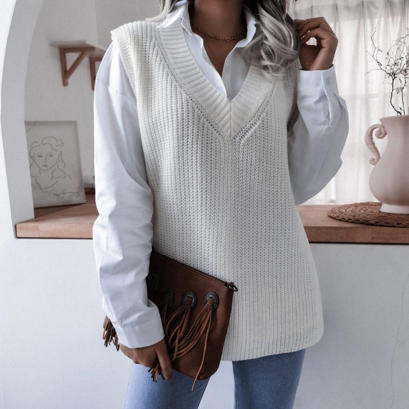 V-Neck Loose Knitted Vest Jacket - Image 7