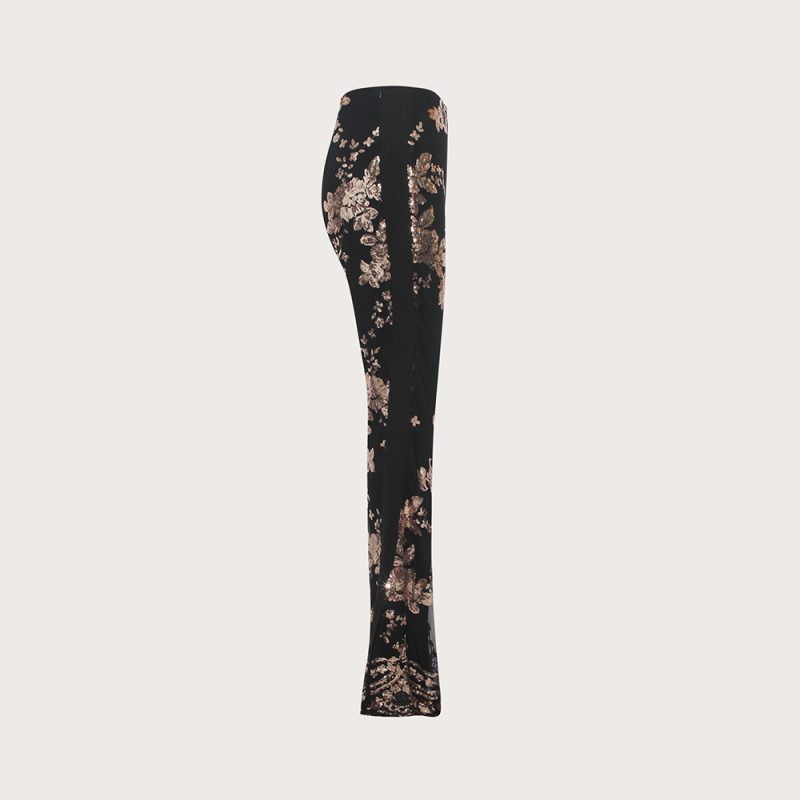 Socialite Sequin Embroidered Slim Fit Slit Flared Pants Women - Image 3
