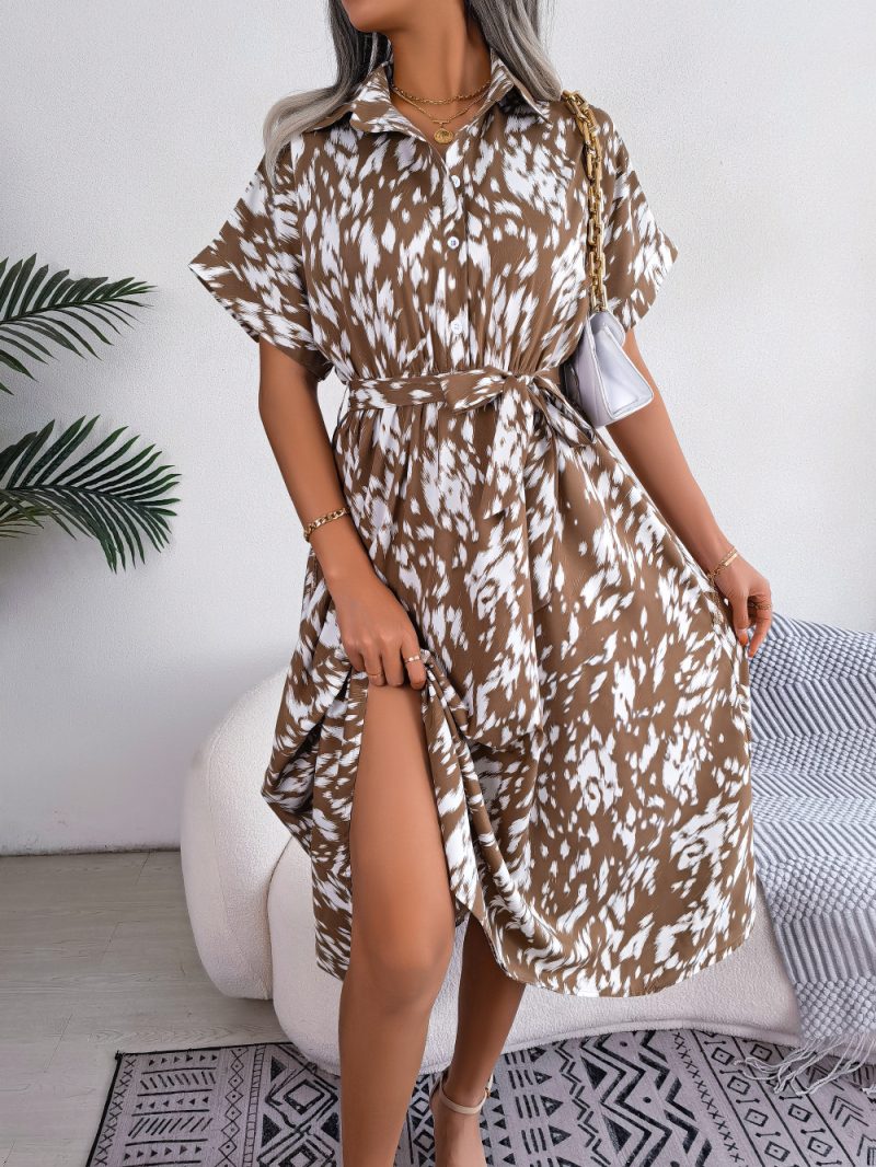 Casual Loose Leopard Print Lace-Up Summer Dress - Image 3