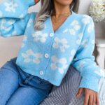 Contrast Floral Lantern Sleeve Cardigan - Image 5