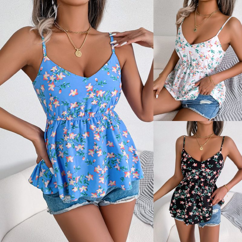 Casual Floral Strappy Chiffon Shirt with Tight Waist - Image 5