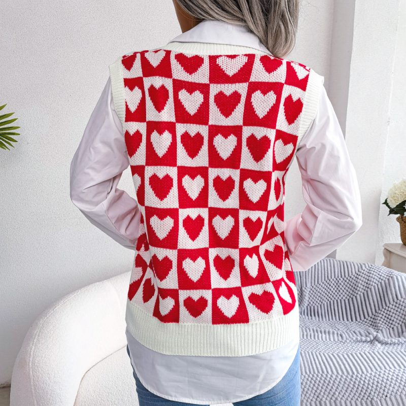 Heart Knitted Vest - Autumn Winter Women's College Fashion - Image 5