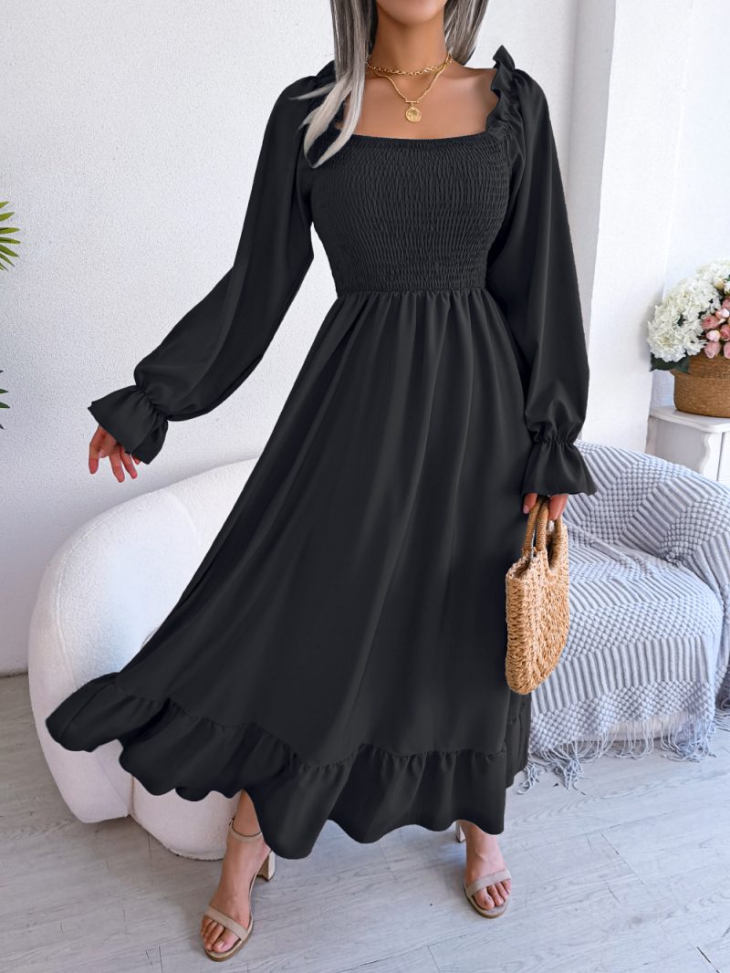 Casual Square Collar Flare Maxi Dress with Large Swing Ruffles - Image 2