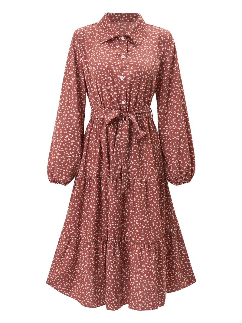 Printed Lace-Up Long-Sleeved Dress - Image 8