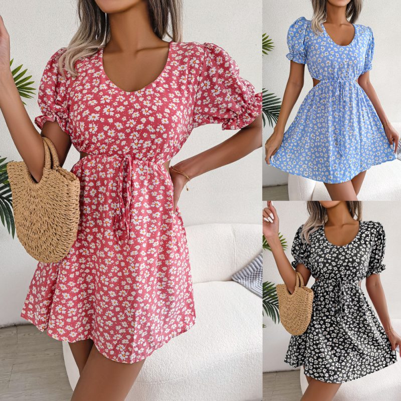 Floral Cutout Short Sleeve Dress - Image 5