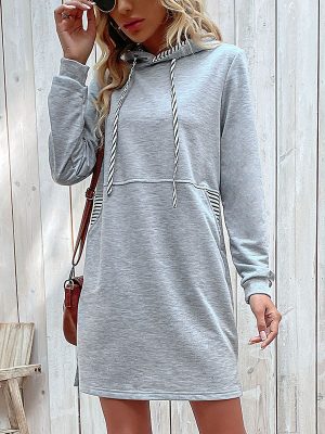 Autumn Winter Women Clothing Striped Patchwork Hoodie