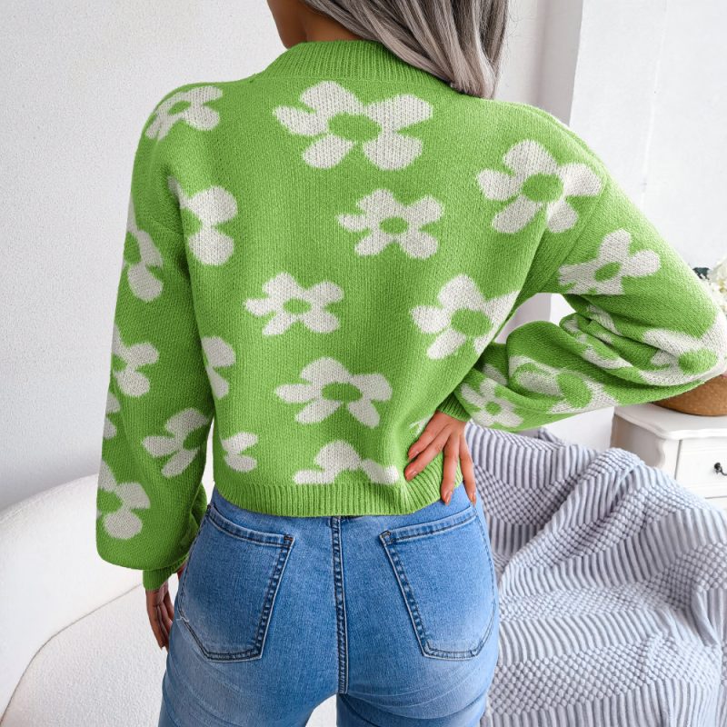 Contrast Floral Lantern Sleeve Cardigan - Image 10