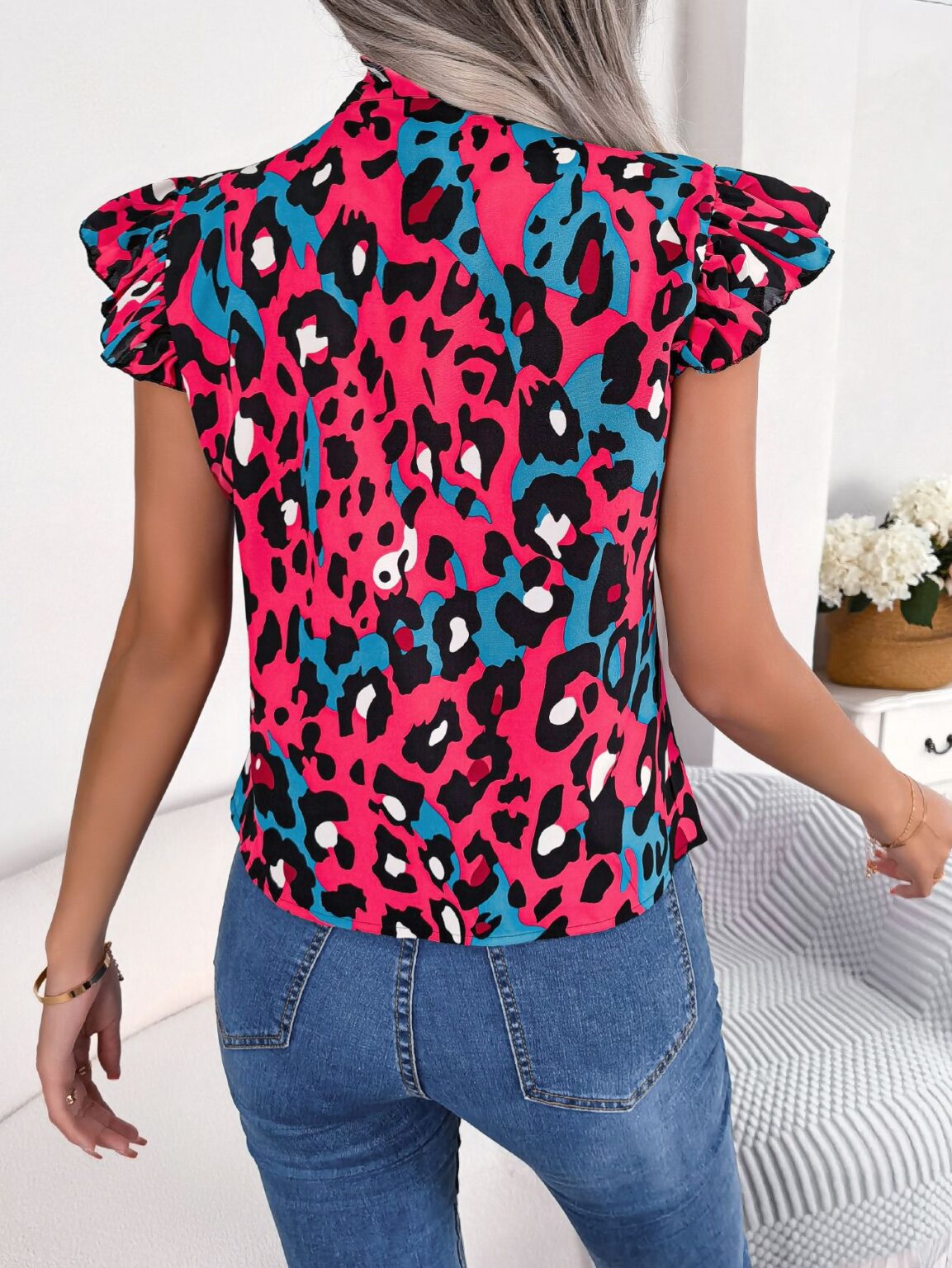 Casual Leopard Print Chiffon Blouse Top - Image 4