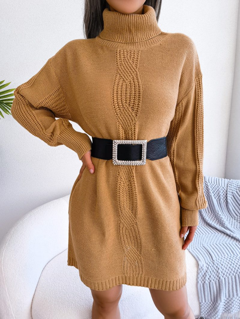 Turtleneck Lantern Sleeve Sweater Dress - Image 6