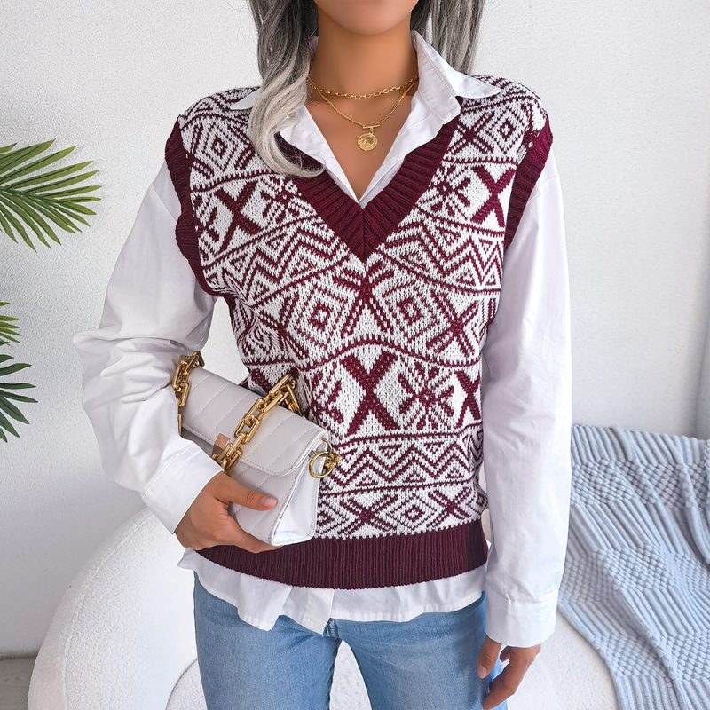 Christmas Snowflake V-Neck Knit Vest Women - Image 6