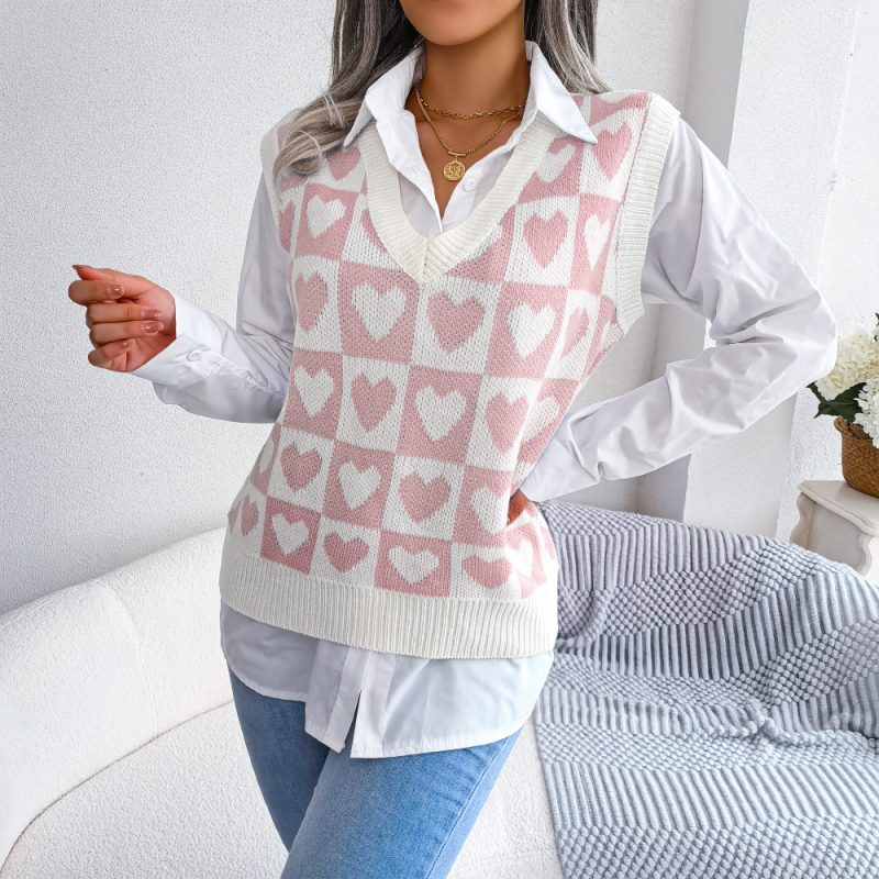 Heart Knitted Vest - Autumn Winter Women's College Fashion - Image 6