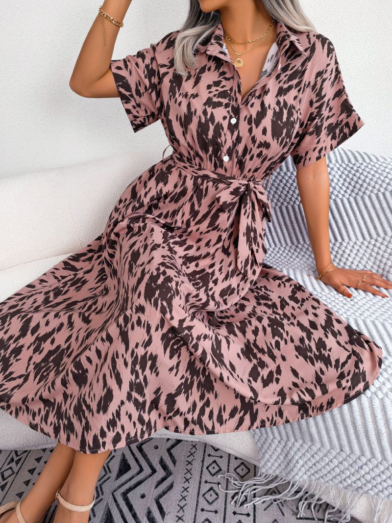 Casual Loose Leopard Print Lace-Up Summer Dress - Image 2