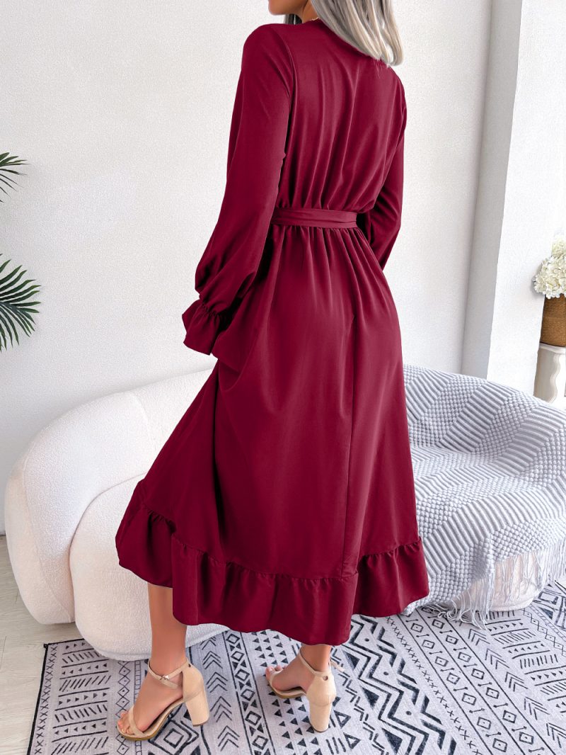 V-Neck Lace Waist-Trimming Ruffles Maxi Dress - Image 3