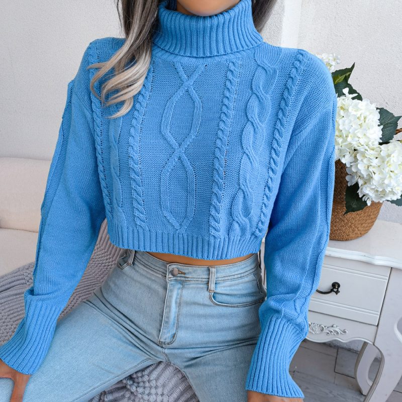 Twist Long Sleeve Turtleneck Cropped Pullover Sweater - Image 6