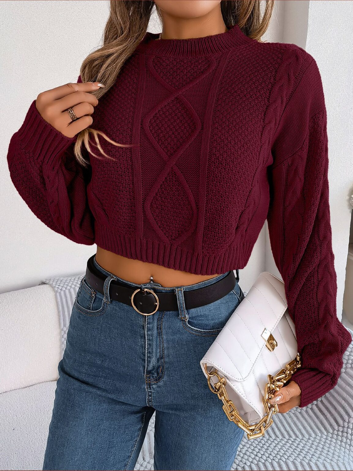 Twist Long Sleeve Cropped Sweater - Image 7