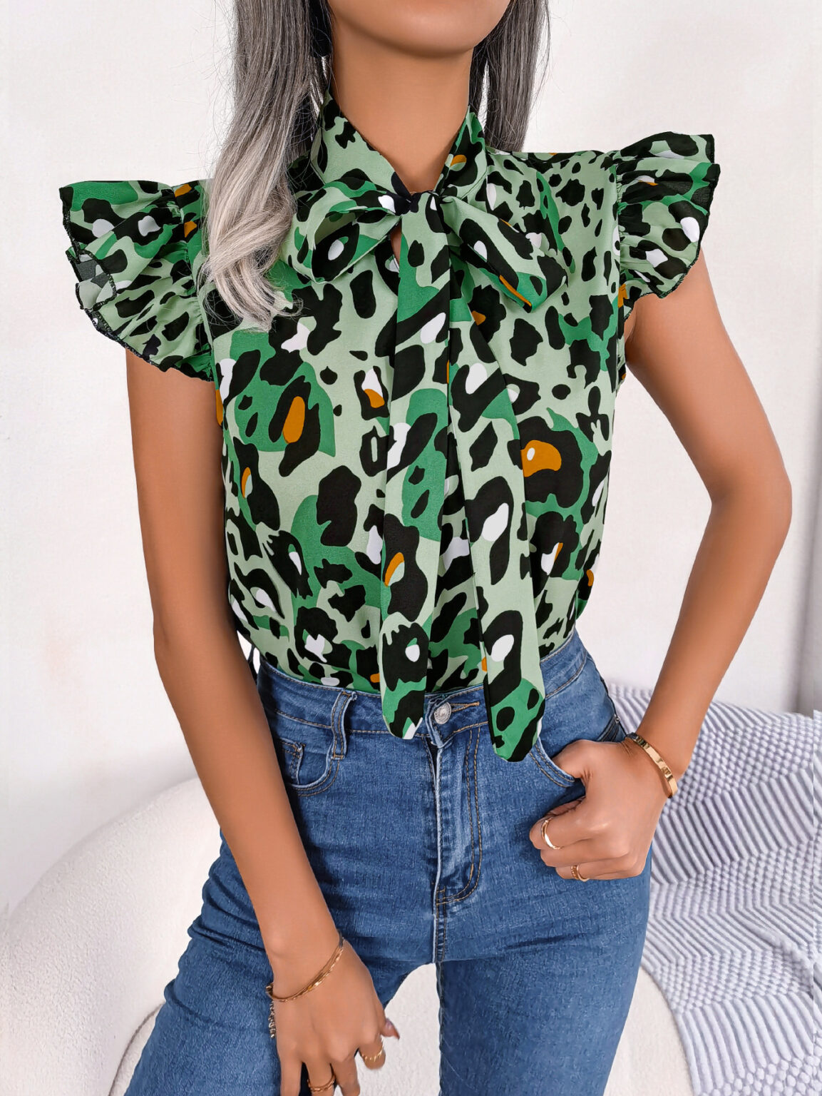 Casual Leopard Print Chiffon Blouse Top - Image 3