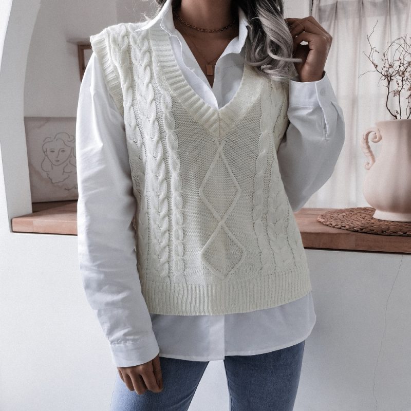 V-neck Twist Knit Vest - Image 2