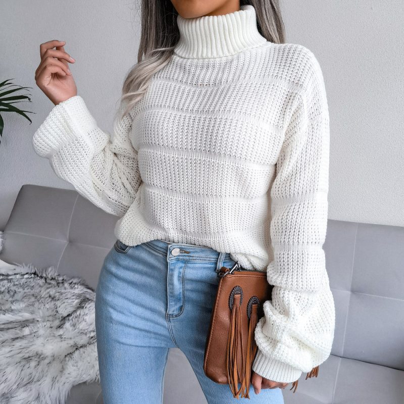 Turtleneck Hollow Knit Sweater - Image 2