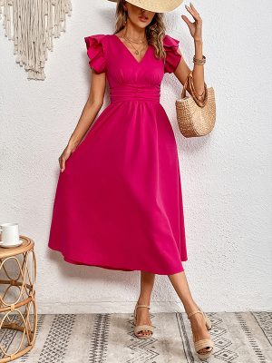 Stylish Ruffle Sleeve V-Neck Summer Dress