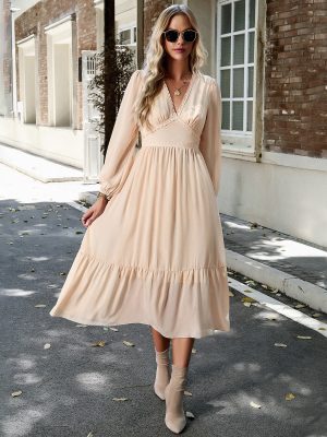 Elegant V-neck Maxi Dress – Autumn/Winter