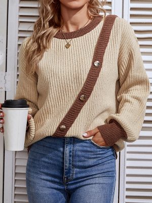 Chic Contrast Color Lantern Sleeve Sweater