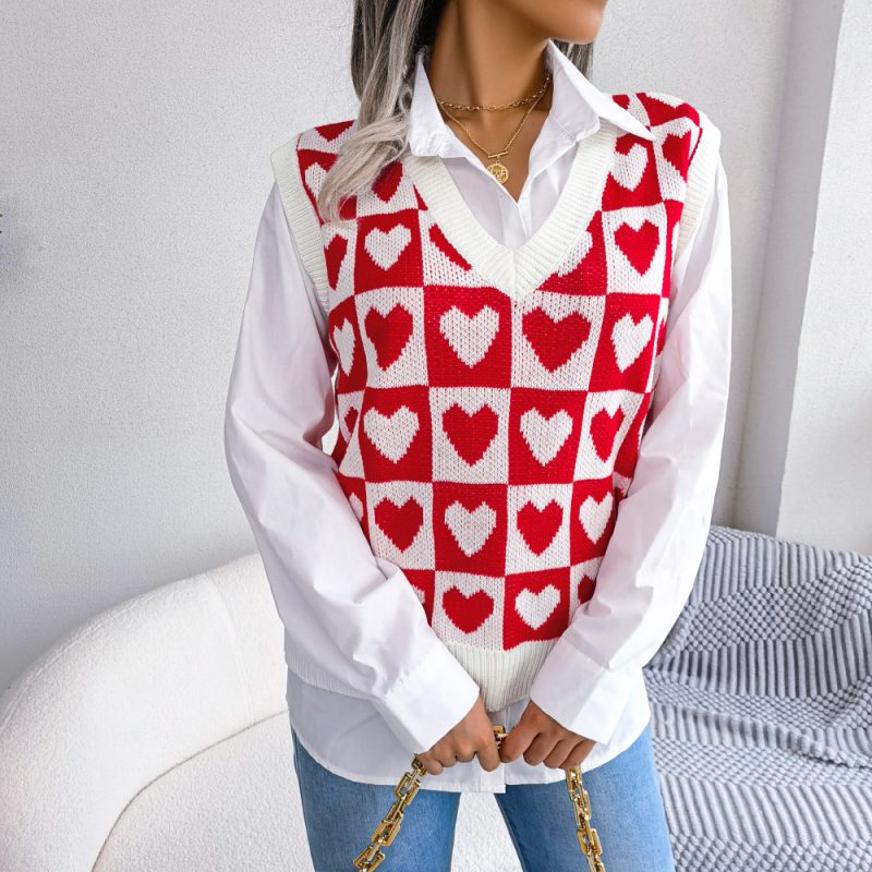 Heart Knitted Vest - Autumn Winter Women's College Fashion - Image 3