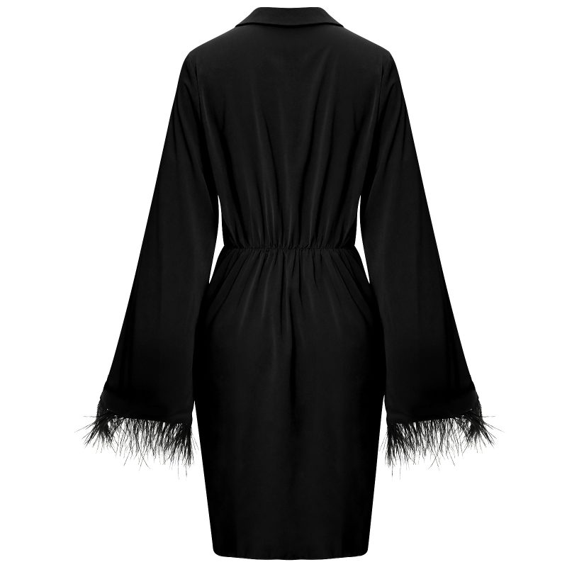 Women's Autumn Winter Furry Cuff Sheath Dress - Image 5