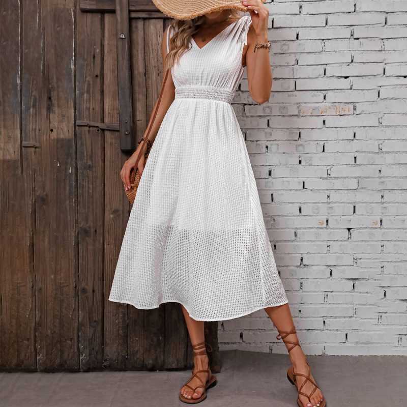 Elegant V-Neck Sleeveless White Dress