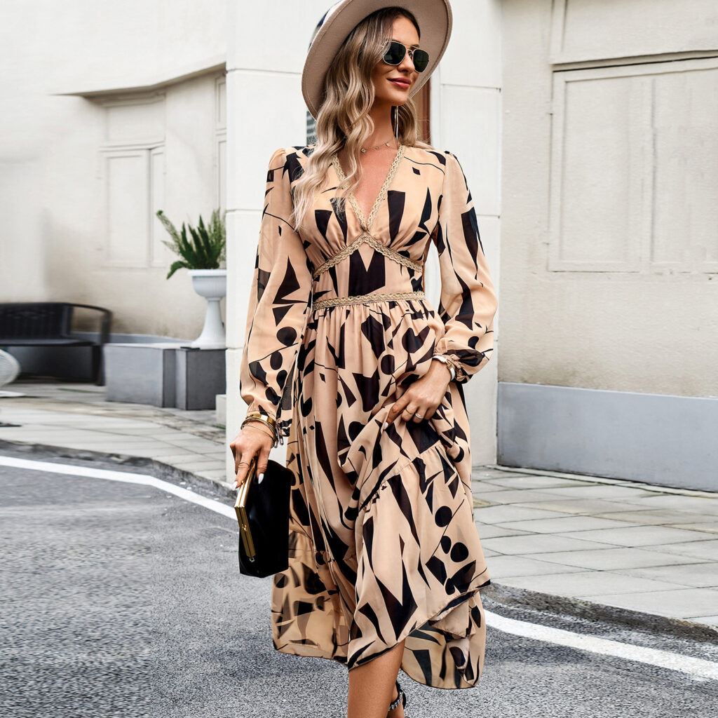 Vacation V-neck Long Sleeve Dress - Autumn - Image 2