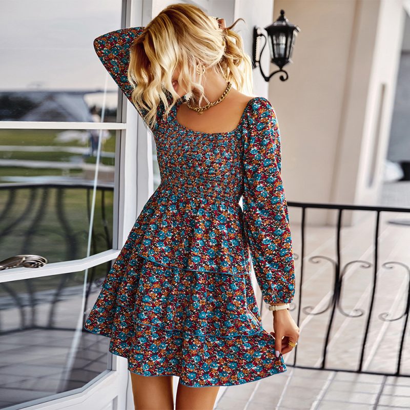 Elegant Tiered Dress - French Square Collar - Image 2